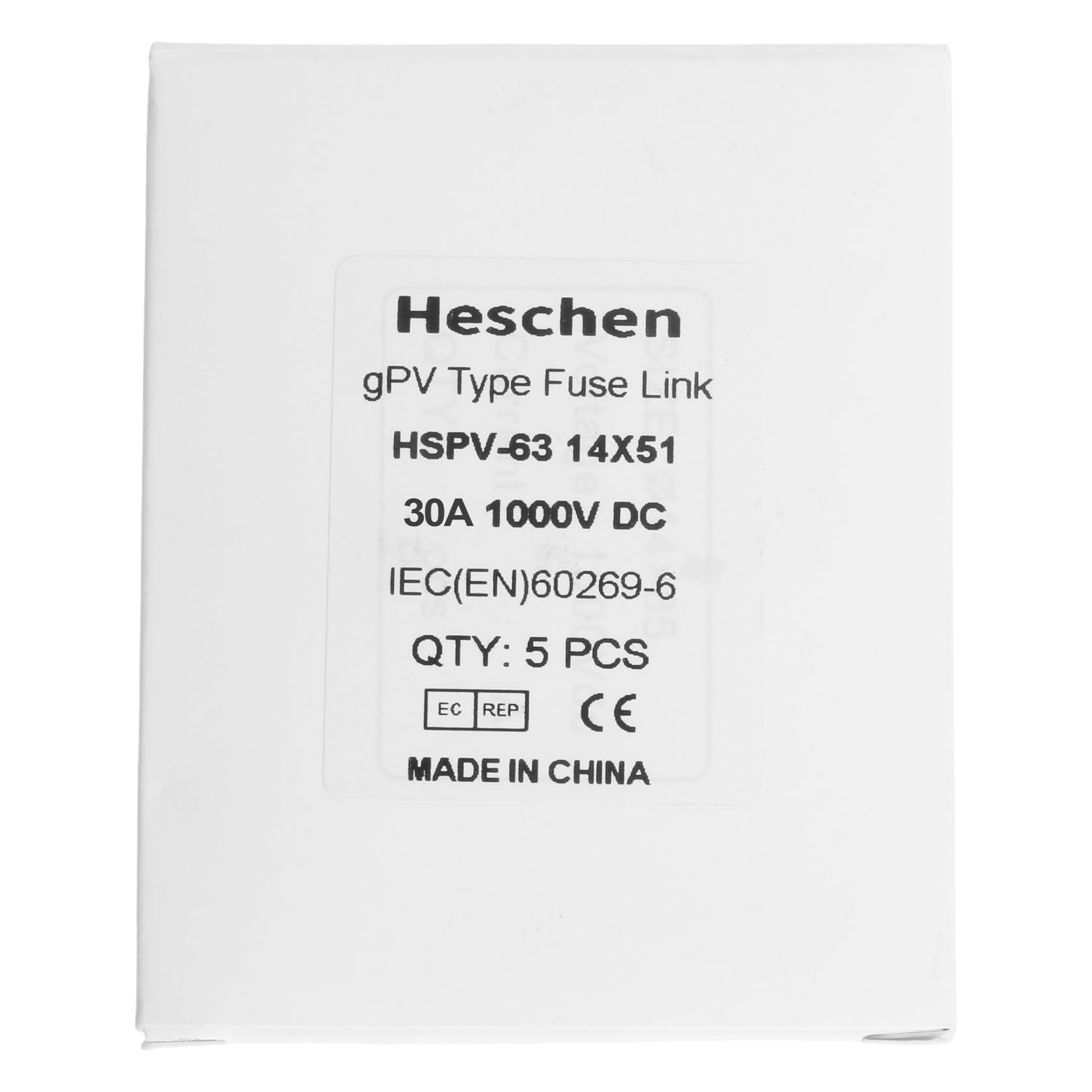 Heschen 5 fusibles fotovoltaicos solares de 1000 V CC 1000 V, tipo gPV, HSPV-63, 14 x 51 mm, 30 A, 1000 VDC, 50 kA, para protección solar de sistema de PV