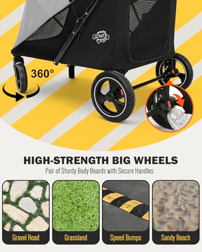 Image of Dog Stroller for Large & Medium Dogs, 4 Wheels Pet Stroller for Large Dogs up to 120lbs, Extra Large Dog Stroller with Foldable Design, Sun Shades, Storage Pocket, Breathable Mesh