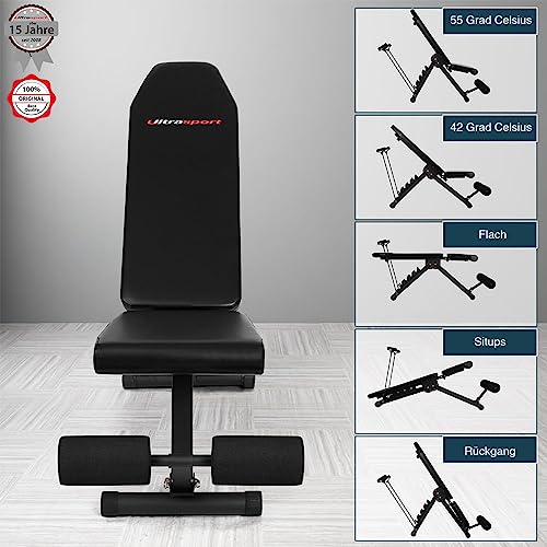 Ultrasport Hantelbank, multifunktional, klappbar, Flachbank, Sit Up Bank, 18 Fach verstellbar, wasserabweisend, fit,bauchtrainer, bis zu 500 Kg belastbar – Bild 4