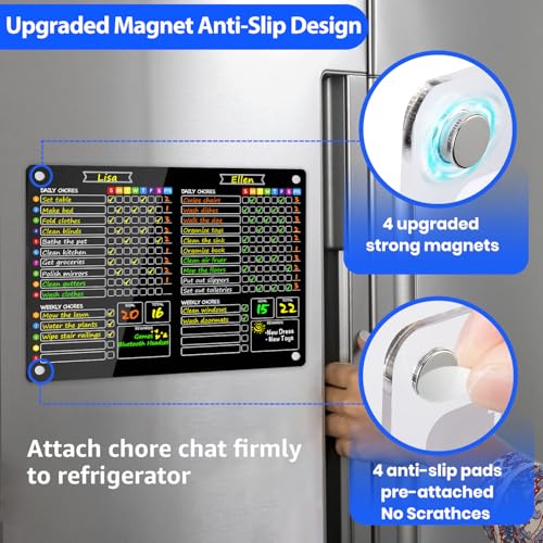 Image of PigPotParty 2-in-1 Acrylic Magnetic Chore Chart for 2 Kids, Large 16x12 in