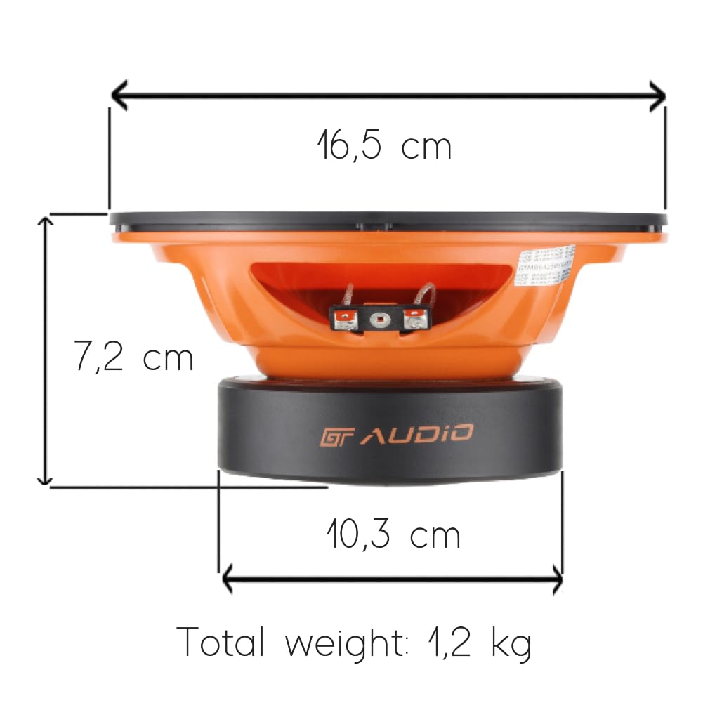 KIT Set pour Bass Face GT Audio GT-MB6/4 1 woofer médium-Grave 16,5 cm 165 mm 6,5" de diamètre, 80 Watts rms 160 Watts Max, impédance 4 ohm, Portes, pour Voitures, 1 pièce