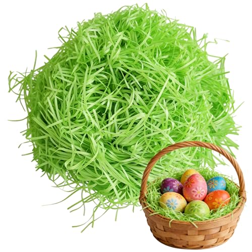 200g Ostergras Grün, Ostergras Geschreddertes Papier, Raffia Hamper Shreds, Grün Geschreddertes Papier Füllmaterial, Geschenkfüllung Papierschnitzel Raffia, Füllmaterial Für Geschenkbox/Körbe