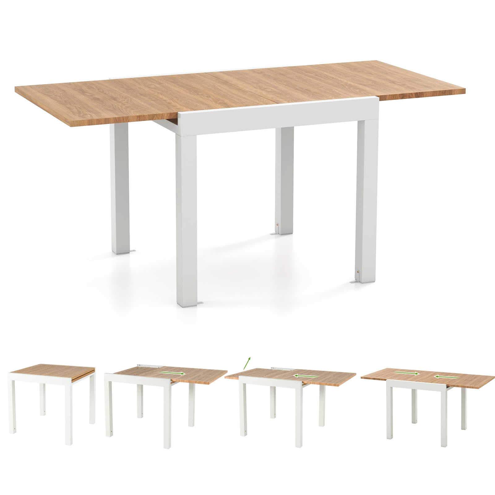 KOMFOTTEU Mesa de Jardín Extensible, Mesa de Comedor de Aluminio, Mesa Rectangular Ajustable 80-160 cm, Mesa de Patio para 4-6 Personas, Mesa para Terreza, Piscina (Natural)