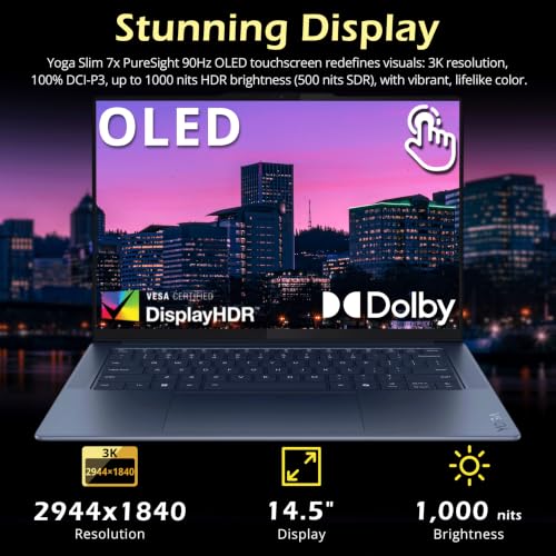 Image of Lenovo Yoga Slim 7X 14.5'' 3K OLED Copilot+ PC Touch Laptop, Snapdragon X Elite, 16GB LPDDR5X, 1.5TB Storage(512GB SSD+1TB Docking Station), Adreno Graphics, Wi‑Fi 7, Backlit Keyboard, Win11 Pro, Blue