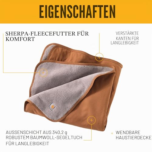 Carhartt Firm Duck Sherpa-Futter Überwurfdecke, wendbare Haustierdecke, Carhartt Brown (Fleece/Canvas)