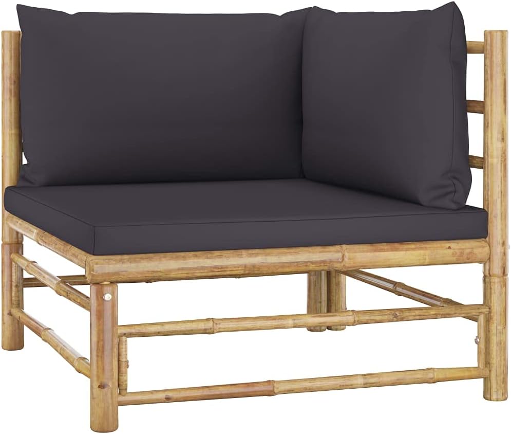 Bamboo Chair,Lounge Chair,Outdoor Chair,Outdoor Furniture Set for Patio, Deck, and Poolside,Patio Corner Sofa with Dark Gray Cushions Bamboo