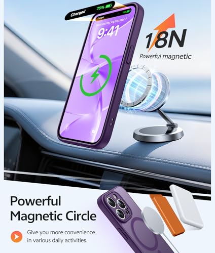 Image of FNTCASE for iPhone 15 Pro Max Case: [Compatible with Magsafe] Translucent Matte Cases with [Full Camera Protection] [Screen Protector] Military Grade Shockproof Protective Phone Cover - Purple