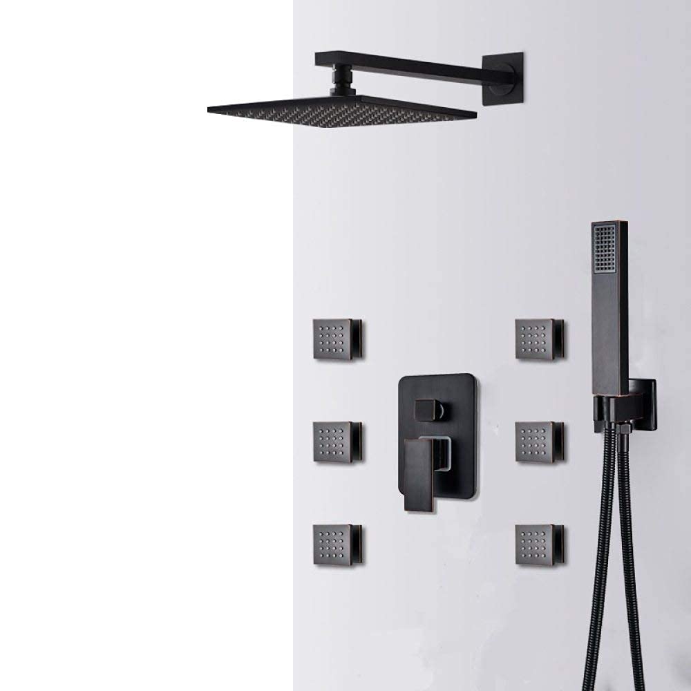 Système de douche de bain noir mat avec mitigeur chaud et froid