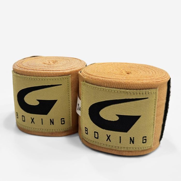 G Boxing Cuban Semi-Elastic Handwraps - Durable & Elastic with Thumb Loop & Hook-and-Loop Closure for Secure Fit (Gold, 3M)