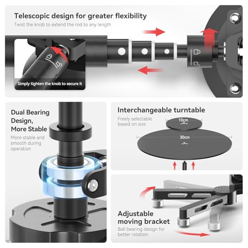 Image of 360 Camera Spinner, Photography Turntable Photo Booth with 43.3in Extension Poles Multiple Interfaces 360 Rotating Shots Dolly Wheel Spinning Camera Slider for Unboxing /Footage /Food Shoot /Jewelry