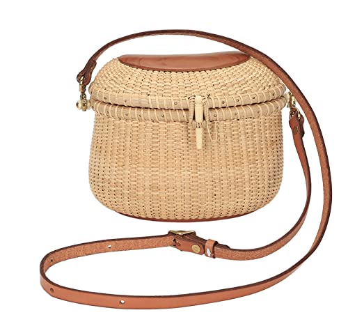 Nantucket Crescent Purse Basket Shoulder Leather Straps Natural Chic Hand Handwoven Purse Crossbody Rattan Bag