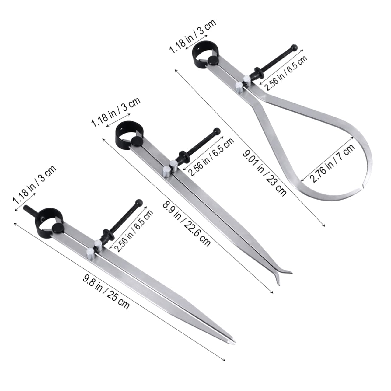 3pcs Caliper Set Metric Od Id Calipers Spring Dividers Measurement Tool