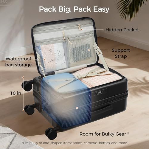 Image of Carry On Luggage Top Opening with Cup Holder & Phone Holder, Expandable PC Hard Shell Suitcase, USB Charging Port, Side Hook, 360 Spinner Wheels, TSA Lock & YKK Zippers for Fathers Day Gift