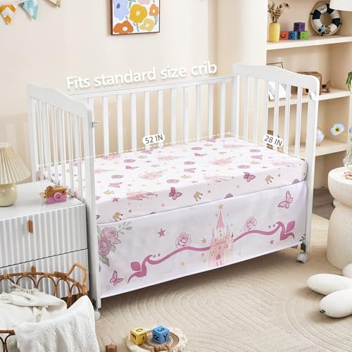 Image of 3-Piece Crib Bedding Set for Girls - Ultra Soft Baby Bedding Set Includes Crib Comforter, Sheet & Skirt (Purple)