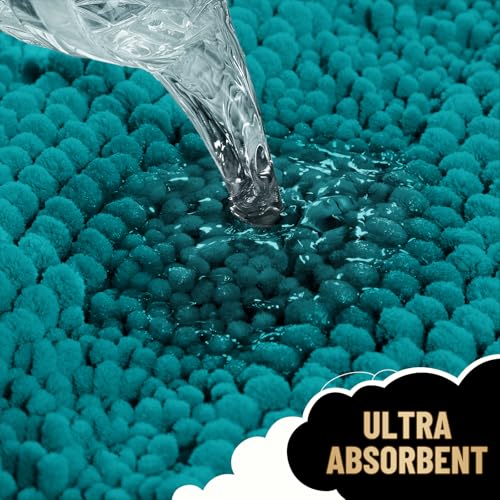Image of OLANLY Thick Bathroom Runner Rugs 44x24, Extra Absorbent Chenille Striped Bath Rugs, Rubber Backing, Machine Wash Dry, Long Bath Mats for Bathroom, Tub and Shower, Home Decor Accessories, Deep Lake