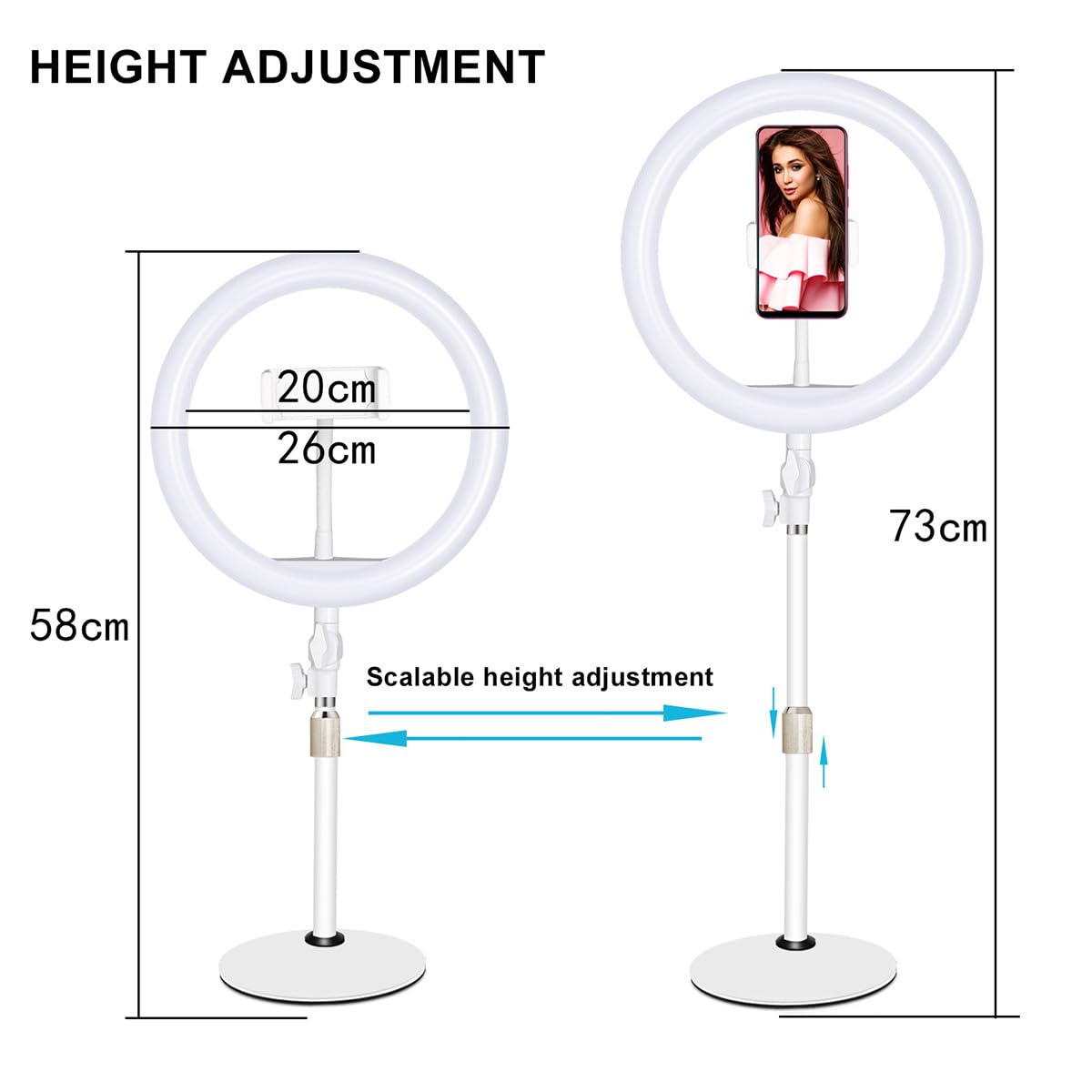 Vaguelly Lampada LED per Selfie 10 Pollici Supporto Telescopico, Luce di Riempimento Dimmerabile Usb, Controllo Cavo e Braccio Regolabile a 180°, per Video, Trucco e Streaming Live