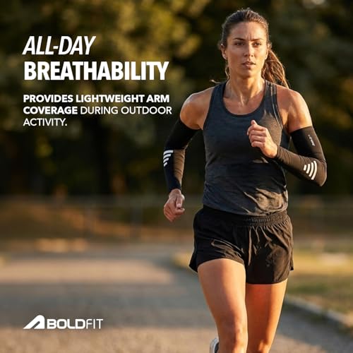 Image of Boldfit Arm Sleeves for Men & Women, UV Protection Hand Sleeve, Breathable MoistureWicking Fabric, Compression Support for Sports, Gym, Cycling & Running, Anti-Slip Comfortable Fit, Durable Arm Covers