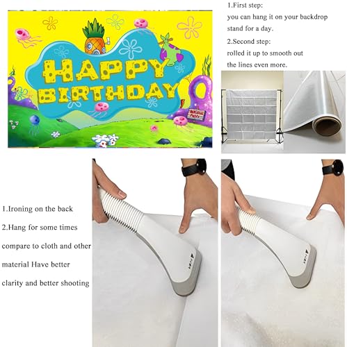 Image of H-M Cartoon Sponge Photography Backdrop for Birthday Decoration, Shower Photography Banner Decoration, Non-Reflective Matte Material (5x3ft)