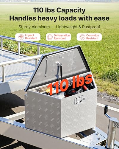 Image of VEVOR Trailer Tongue Box, Heavy Duty Trailer Tongue Tool Box Storage Organizer with Lock & Keys, Utility Tool Chest for Pickup Truck Bed, RV, SUV, Off-Road Vehicle, Aluminum, 33 inch x 19 inch x 18 inch, Silver