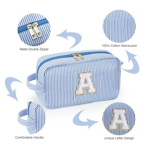 Image of YOOLIFE Initial Makeup Bag for Women - Monogram Cute Makeup Bags Cosmetic Case Toiletry Pouch for Women Her Best Friend Sister Teacher, Personalized Birthday Gifts for Women, Blue Y