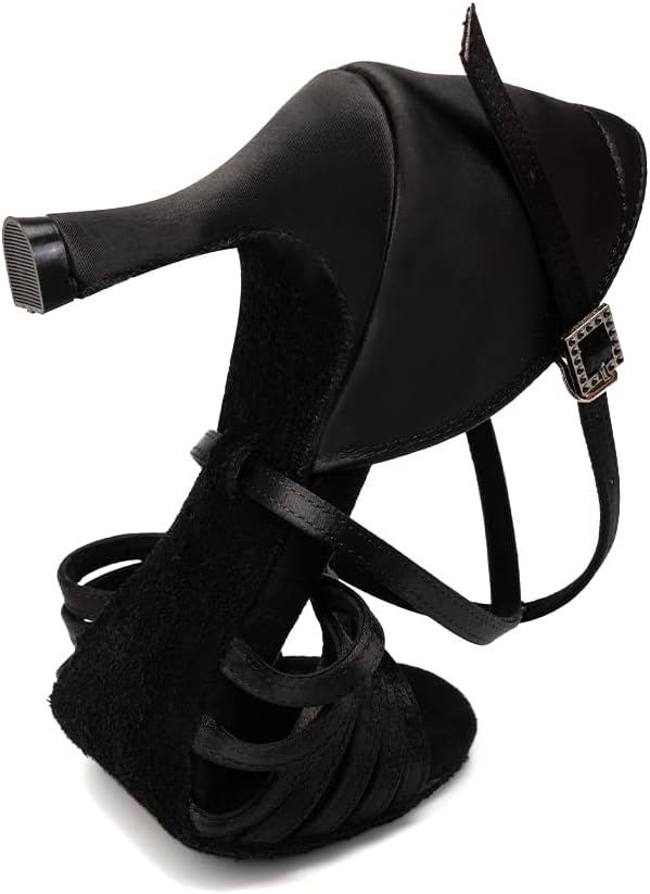 Women's Latin Dance Shoes Satin Open Toe Professional Ballroom Salsa Practice Performance Dancing Shoes Suede Sole