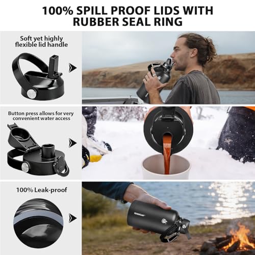 Image of One Gallon Insulated Water Bottle, Triple Wall 128 oz Stainless Steel Wide Mouth Water Bottles (Cold for 48 Hrs), Leak Proof, Non-BPA, Large Water Flask Jug with Paracord Handle & Straw Spout Lids
