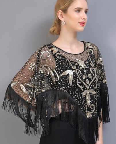 Sequin Beaded Evening Cape Pullover Style Bolero Flapper Cover Up 1920s Shawl For Women Dress2