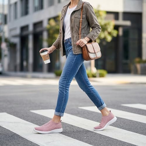Image of konhill Womens Walking Shoes Slip On Sneakers Breathable Mesh Lightweight Casual Footwear for Daily Commute