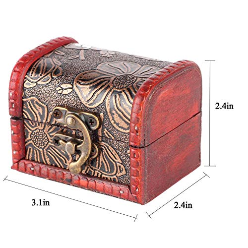 Dioche Antique Small Square Case Jewelry Storage Box? Chinese Retro Wooden Makeup Tool Storage Box With Bronze Color Lock Catch Jewelry Storage Box For Crafts Keepsake Memory(Lotus) #TOP1