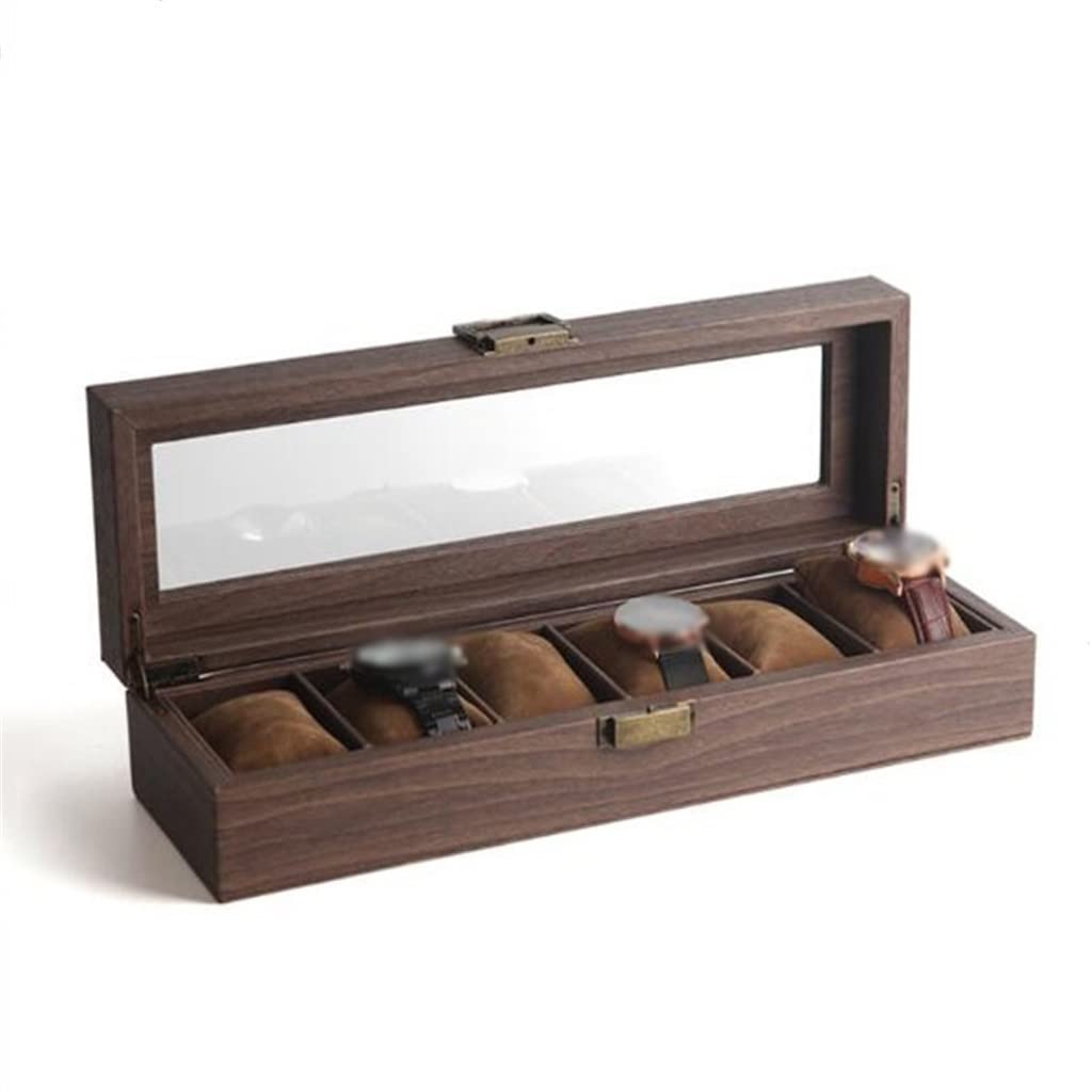 6 Grids Wood Grain Leather Jewelry Watch Storage Box For Men Watch