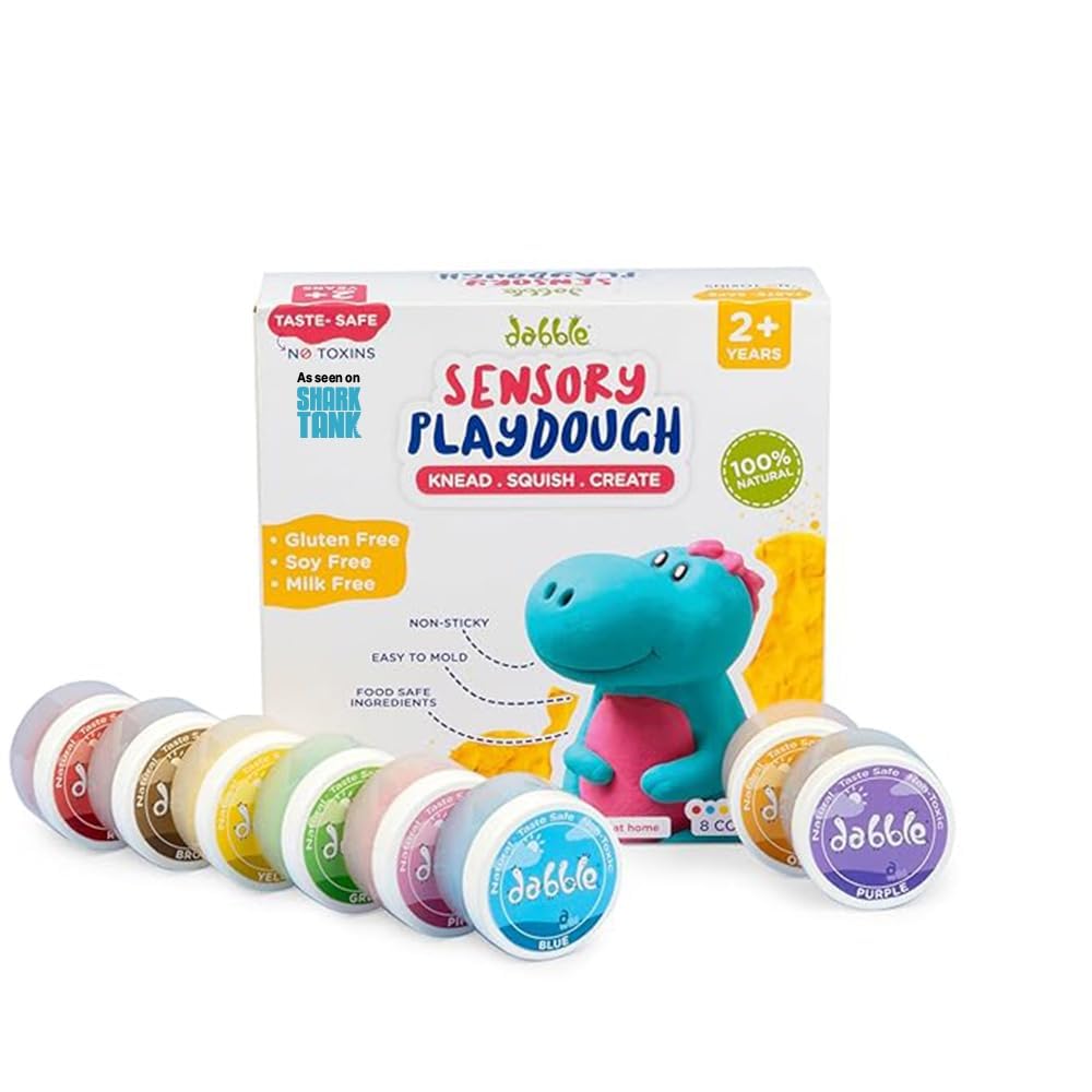 dabble Sensory Playdough for Toddlers and Kids Age 2+ | 100% Natural, Taste-Safe & Gentle on Skin |Gluten-Free, Non-Toxic | Soft, Non-Sticky | Boosts Fine Motor Skills & Creativity | 8 Vibrant Colours