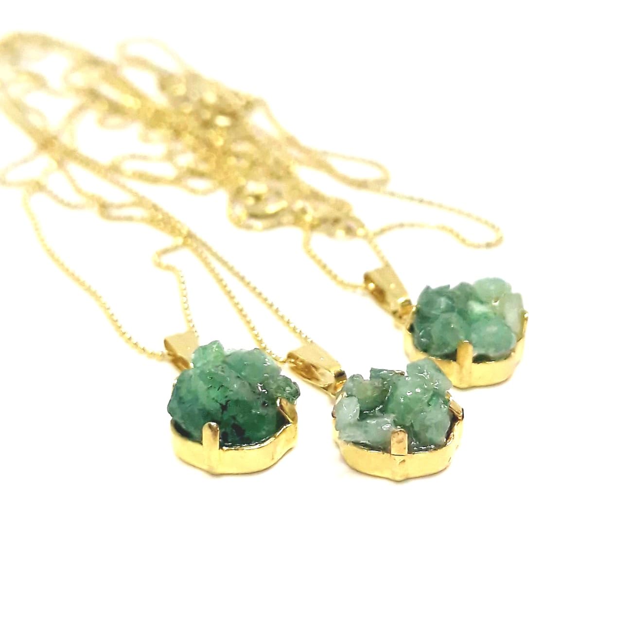 Natural Stones Pendant. Colombian Raw Emeralds with Pyrite and quartz. Gold Filled Necklace. Genuine Emeralds Necklace by D'Mundo Accesorios. (Round 12 mm) Handmade Necklace.