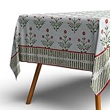 LOTUS MILLS 100% Organic Cotton Tuscany Red Jardin and Olive Drab Table Cloth, Indian Block Print Table Linen for Dining, Parties, Wedding, Outdoors Home Decor | 60x90 INCH Rectangle | 6-8 Seater