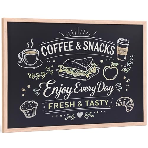 Chalkboard Blackboard Wall Mounted with Oak Colour Frame - Wooden Writing Board for Kitchen Home Office Café Restaurant School & Menu Display (44x33cm)