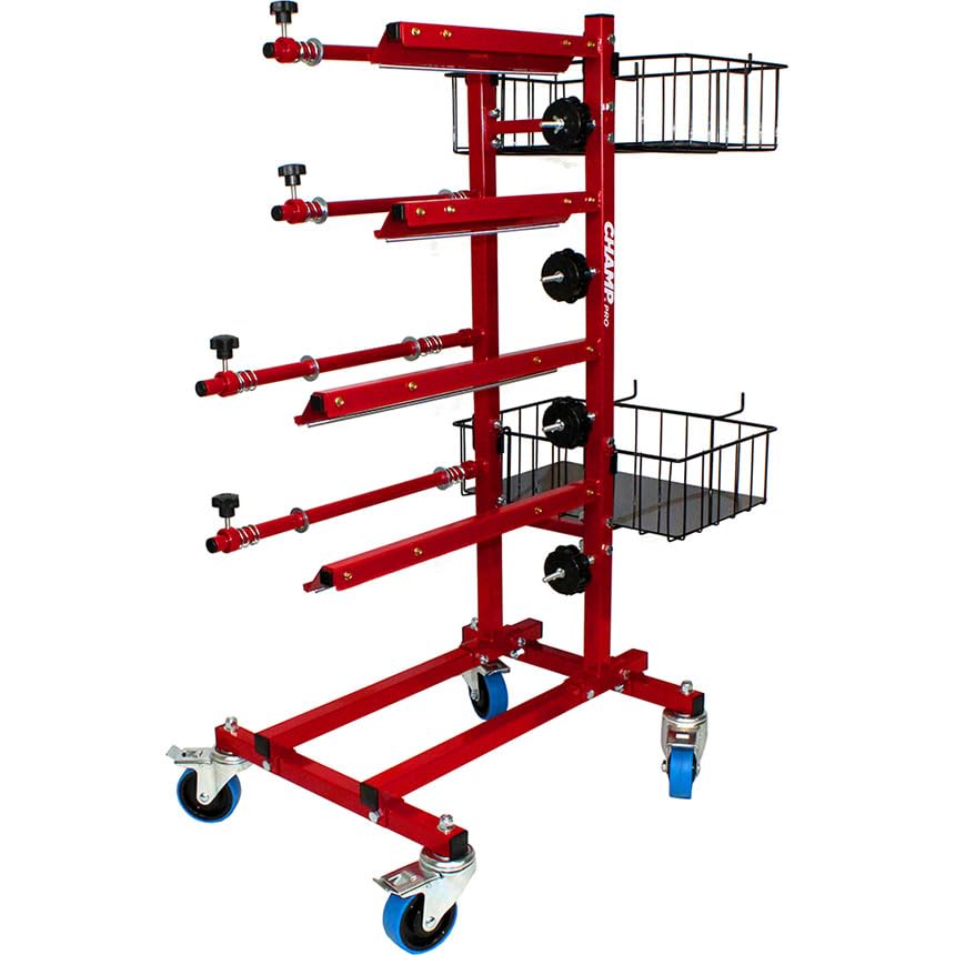 Champ® Pro Mobile Masker for Efficient Auto Paint Prep and Masking, Holds Multi-Roll Paper Sizes, Easy Tape Feed System with 4” Locking Caster Wheels and Dual Storage Baskets