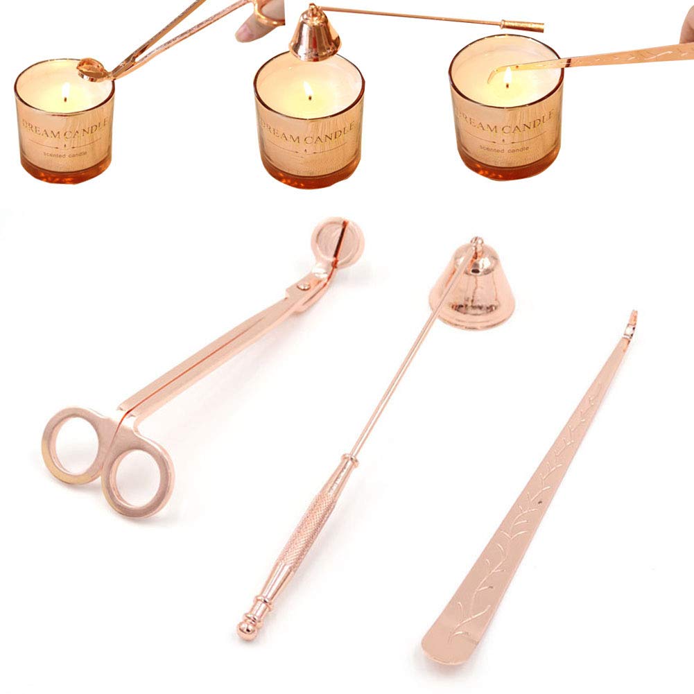 Candle Accessory Set - Candle Snuffer Wick Trimmer Wick Dipper, 3Pcs Stainless Steel Candle Tool for Candle Lovers (Rose Gold)