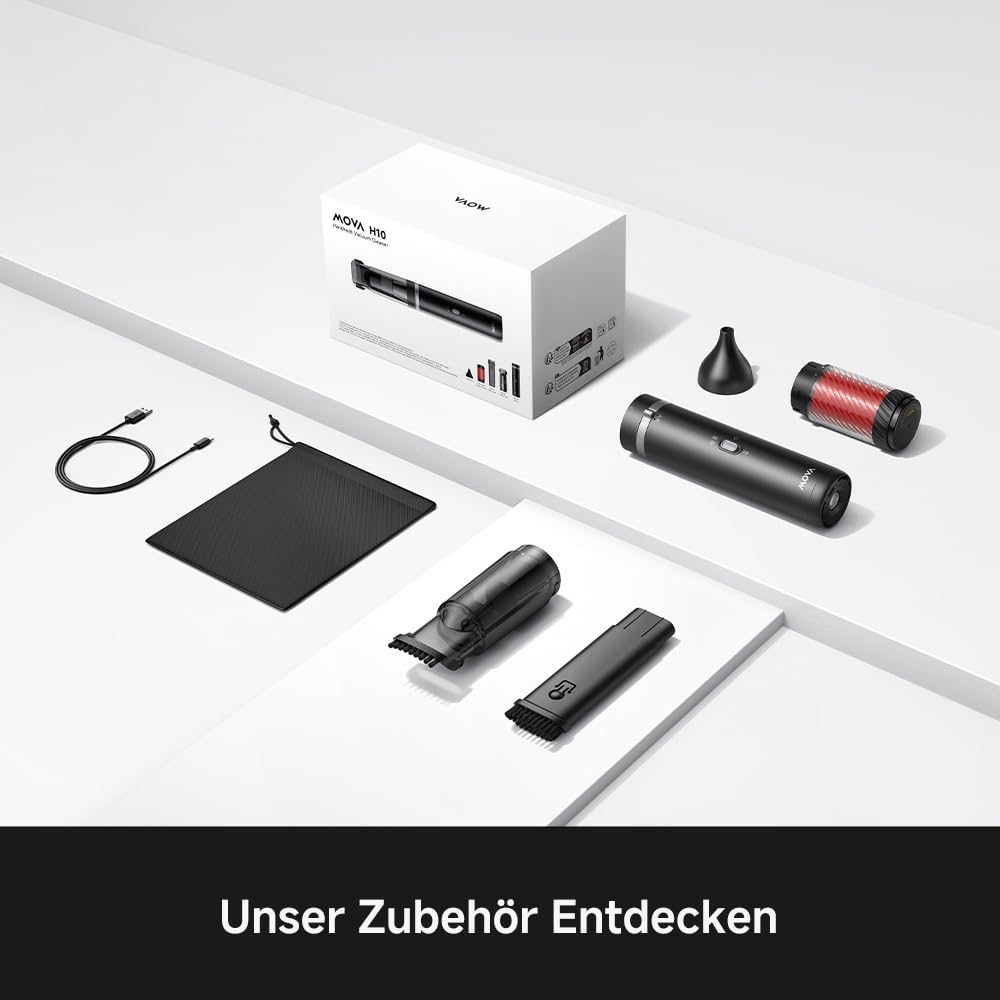 Mova H10 Multifunktionaler Handstaubsauger, 18.000Pa Saugkraft mit Magnet-Warnlicht, Sicherheitshammer, Taschenlampe, 3-in-1 Mehrzonen-Reinigung, 450g, 2 Modi, Sichere Verwahrung bis zu 75°C