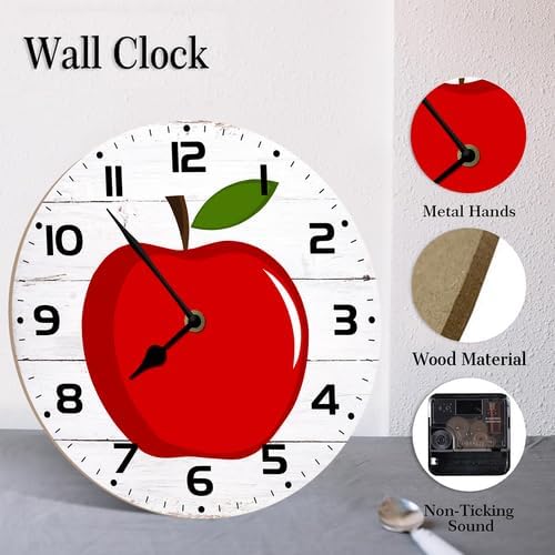 Miniatura 5 de Reloj de pared para decoración de Apple, 10 pulgadas, silencioso, sin tictac, decoración de aula para el hogar, reloj de pared de regreso a clases,