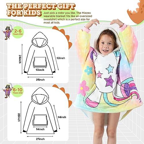 MIZZEO Kids Wearable Blanket Hoodie, Oversized Sherpa Wearable Blanket with Hood Pocket and Sleeves for Toddlers, Cute Hoodies 2-6 Year Old Girls Boys Youth Birthday Gifts (Unicorn)