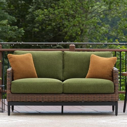 Signature Design by Ashley Horizon Hall Casual Outdoor Loveseat with Cushion, UV-Resistant Nuvella Fabric, Resin Wicker & Aluminum Frame, Ideal for Deck or Lanai Furniture, Green & Dark Brown - image 6