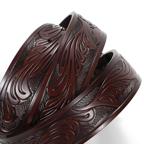 Image of SANSTHS Genuine Leather Cowboy Belts for Men Western Belt Buckle for Jeans | 1.5 inch Embossed Belt, Texas Longhorns Belt Buckle, Classic Western Style, for Cowboy, Cowgirl, Rodeos, Costume Party, Gifts