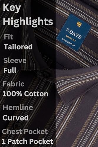 Image of 7-DAYS Men's Premium Striped Shirt - 100% Cotton, Tailored Fit (Between Slim & Regular), Full Sleeve, with Pocket - Smart Office & Casual Look