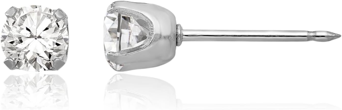 IceCarats 14K Solid White Gold 0.25 carat Cubic Zirconia Medium Stud Earrings 4.25mm Round Cut, Prong Set, Butterfly Back For Her