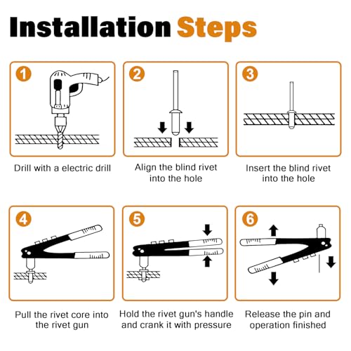 JTAREA 250 Stück Aluminium Blindnieten 3,2 × 10 mm mit Unterlegscheiben Pop Nieten Popnieten Blindniete Großkopf Alu Kernnieten mit Rundem Kopf (Schwarz)