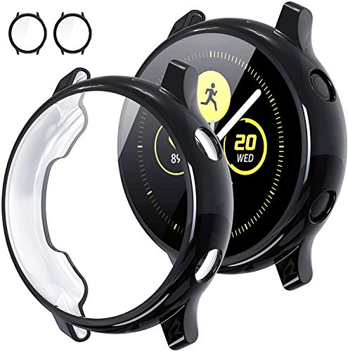 [2Pack] Tensea Compatible with Galaxy Watch Active Case 40mm, Soft TPU Bumper Full Around Screen Protector Cover for Samsung Galaxy Watch Active 40mm, 2 Packs (Black)