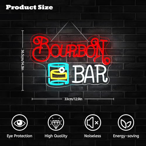 Image of Bourbon Bar Neon Signs for Wall Decor Dimmable LED Neon Light USB Powered Light up Signs for Home Underground Bar Theme Party Beer Bistro Whiskey Tasting Room Decor Gift for Dad
