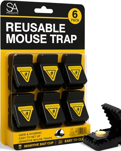 SA Products Paquete de 6 trampas reutilizables para ratones, repelente de roedores sensible a la presión, trampas rápidas y eficaces para ratones en interiores, mata ratones de cebo, paquete de