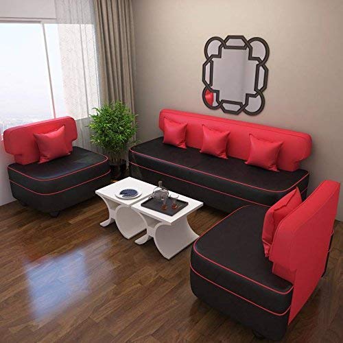 BBharat Lifestyle Butterfly Leatherette 3+1+1 Sofa Set Cream Brown