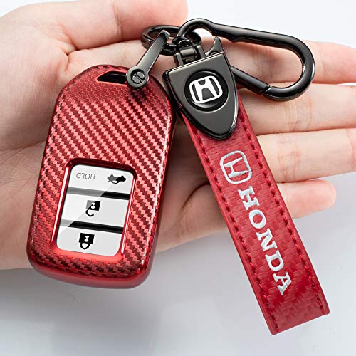 Beeasywin Soft TPU Carbon Fiber Key fob Cover for Honda HR-V CR-V Accord Crider Vezel Civic Greiz 2 3 4 5 Buttons Key Cover Key case Compatible Smart Remote Control Key Holder., Honda Red, Large
