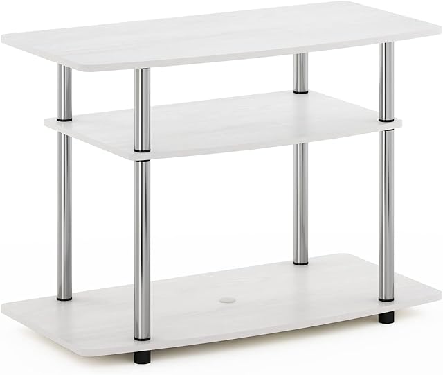 Furinno No Tools 3-Tier Entertainment Center Stand for TV up to 32 Inch, Engineered Wood, White Oak/Chrome, 80(W) x 40.1(D) x 59.2(H) cm